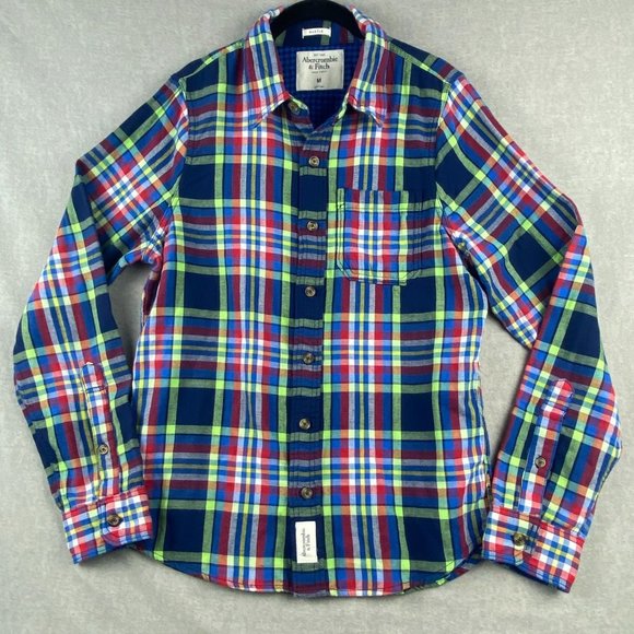 Abercrombie & Fitch Other - Abercrombie & Fitch Shirt Mens‎ Medium Muscle Flannel Blue Green Plaid Button Up